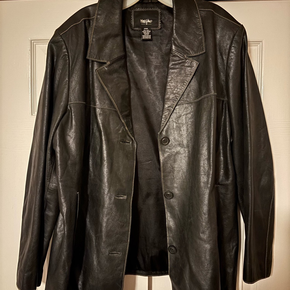 Mossimo Women's Black Leather Button Mid-Length Jacket 24W Plus